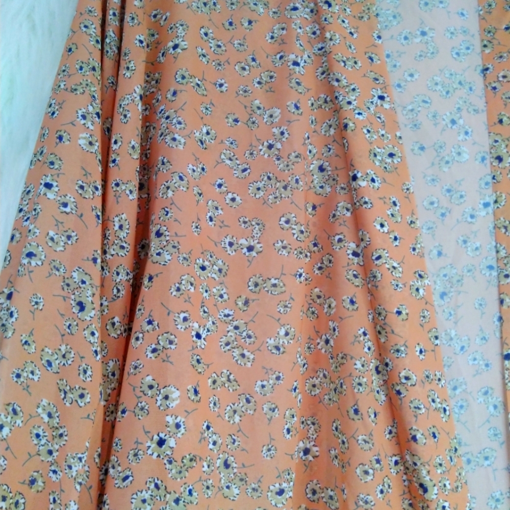 Kori America Peach Tan Floral Print Long Sleeve Front Tie Cropped Shirt Size S - Picture 7 of 9